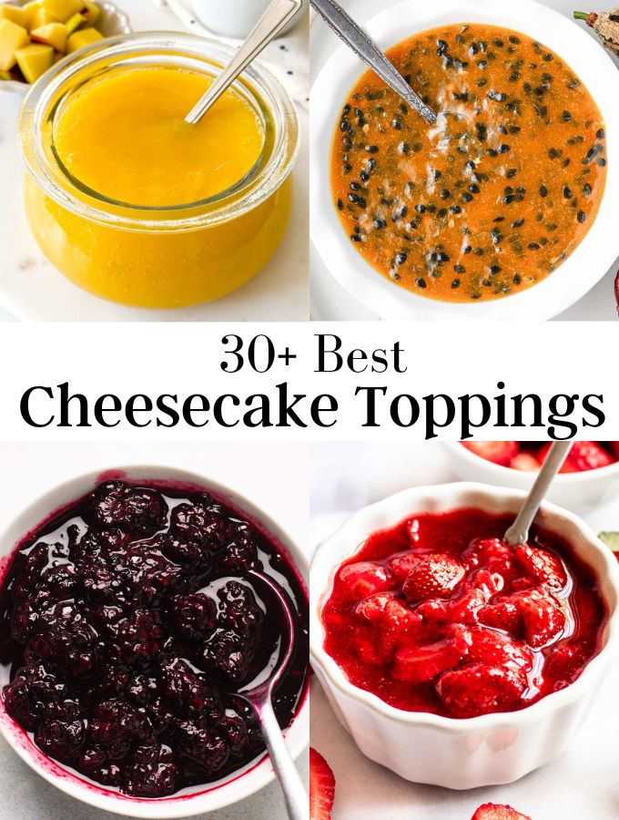 Image of 4 cheesecake toppings photos.