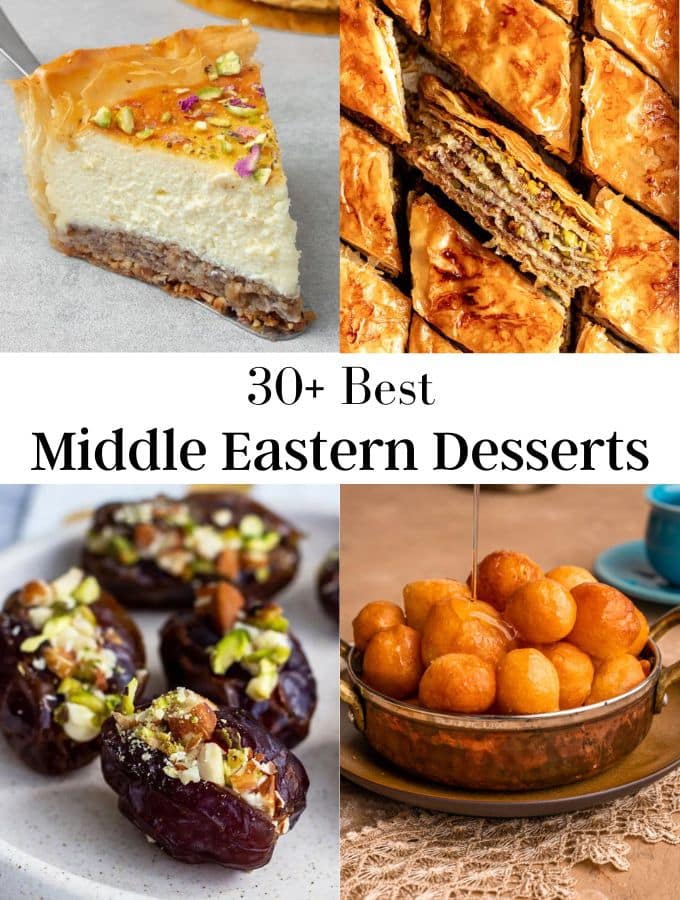 Image of 4 middle eastern desserts photos.