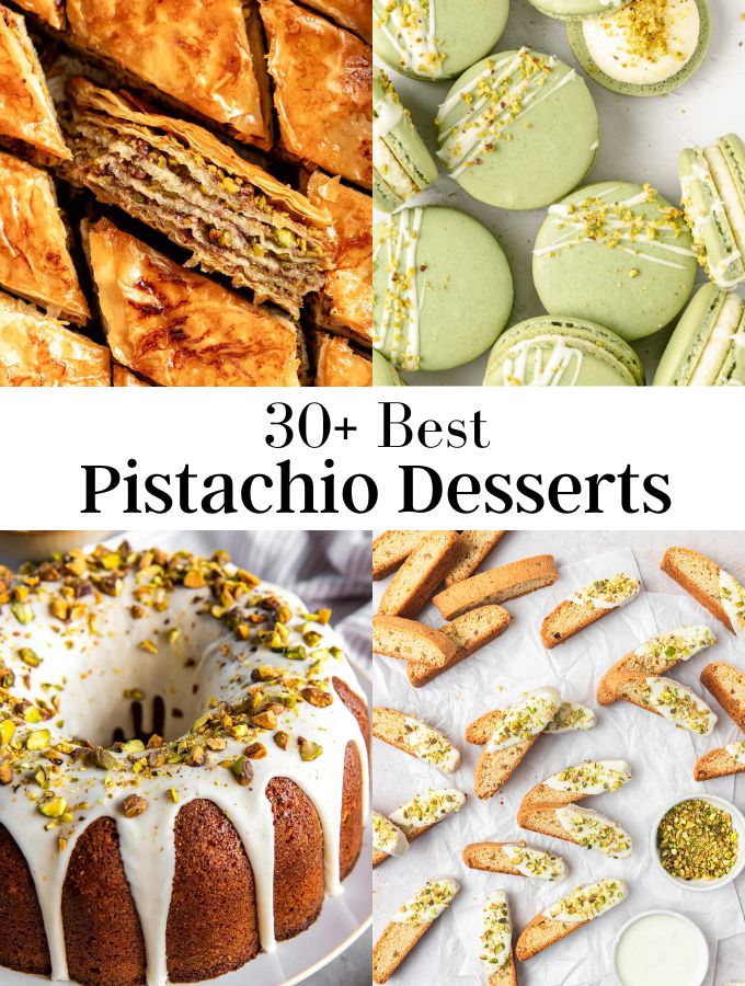 Image of 4 pistachio desserts photos.