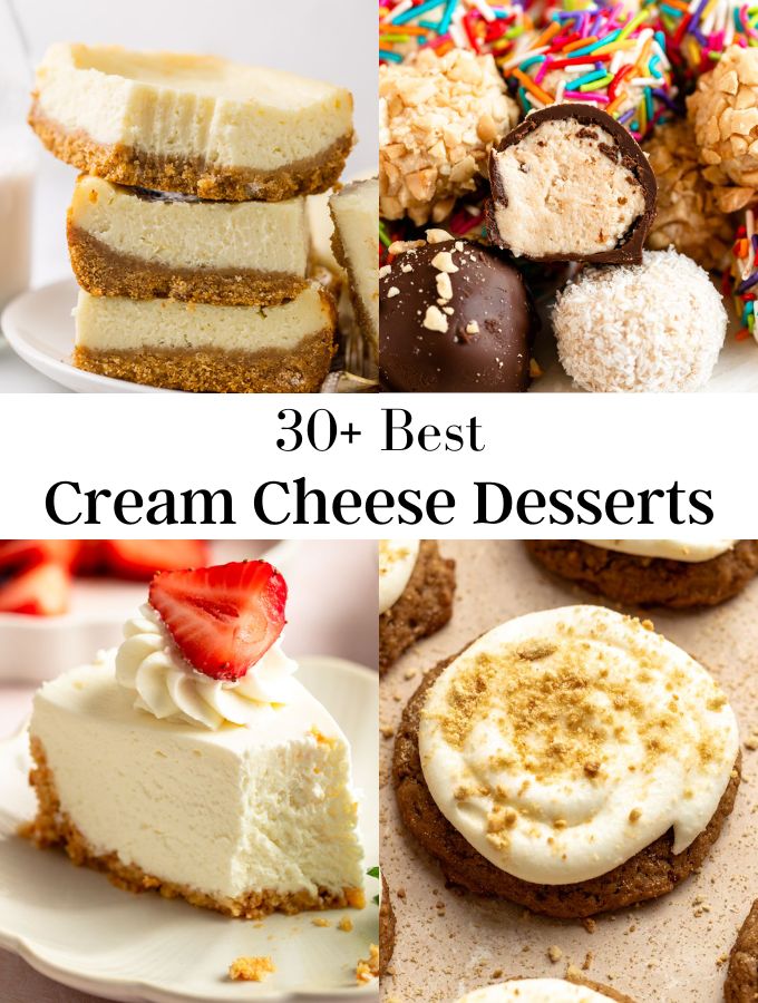 Image of 4 cream cheese desserts photos.