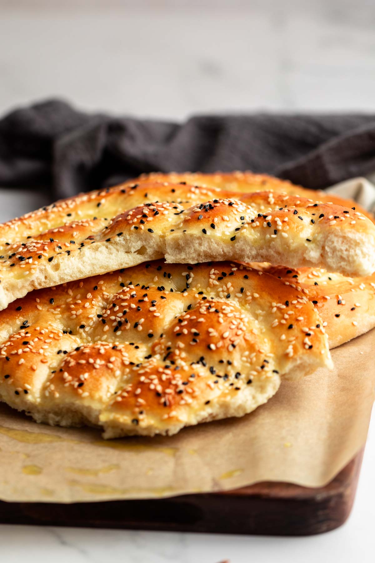 Turkey bread cut in half.