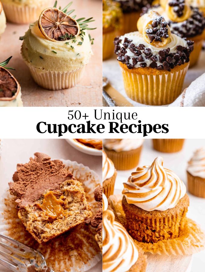 4 images of unique cupcake recipes collection.