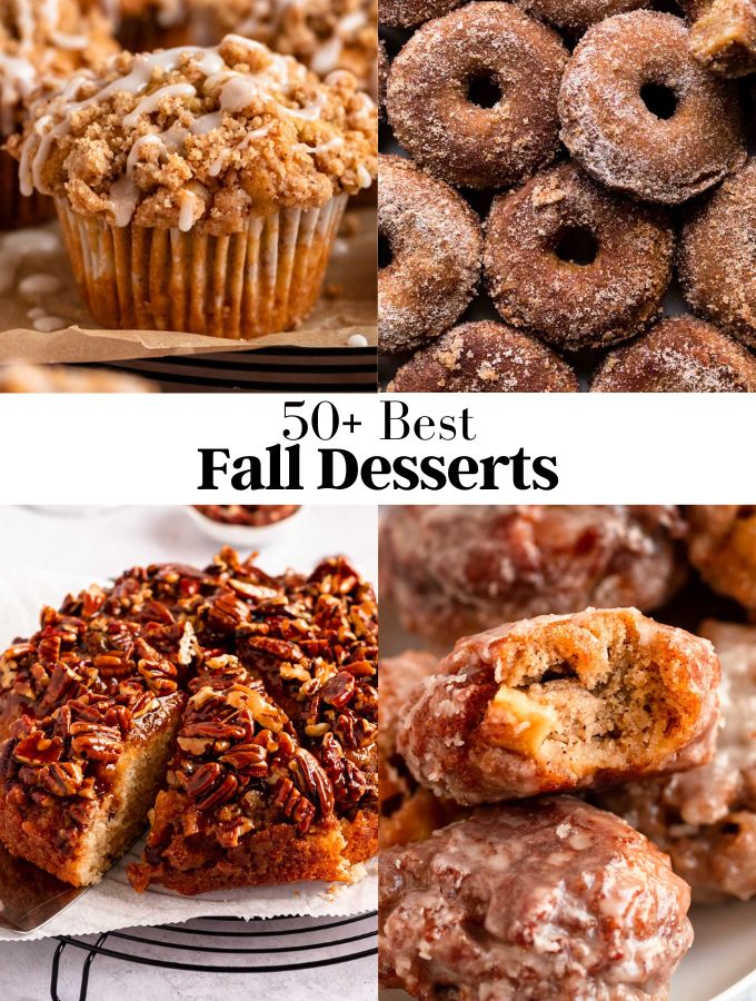 4 images of fall desserts.