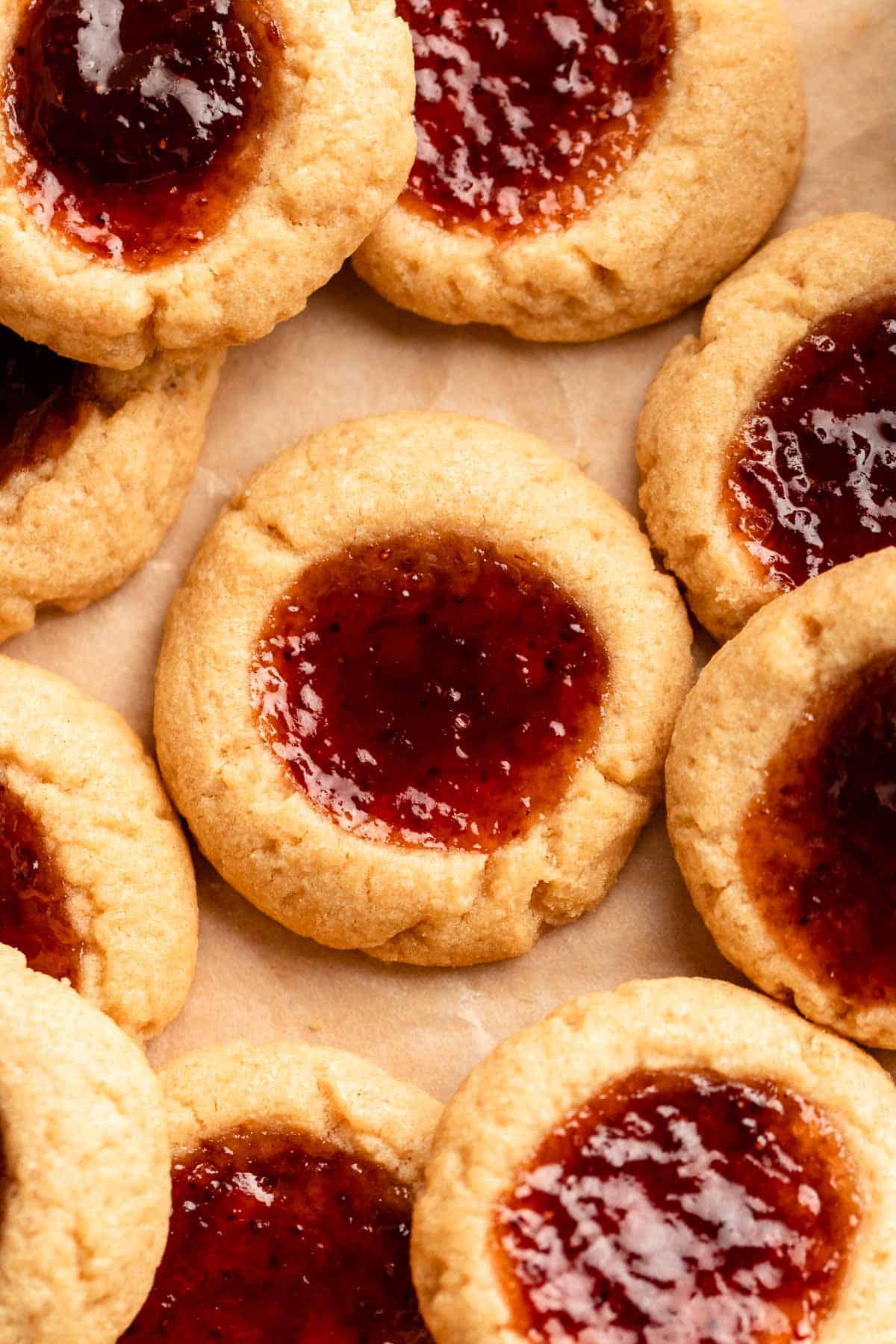 Top of peanut butter and jam cookies.