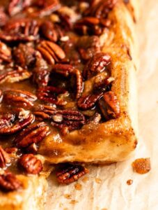 Close up shot of pecan sticky buns.