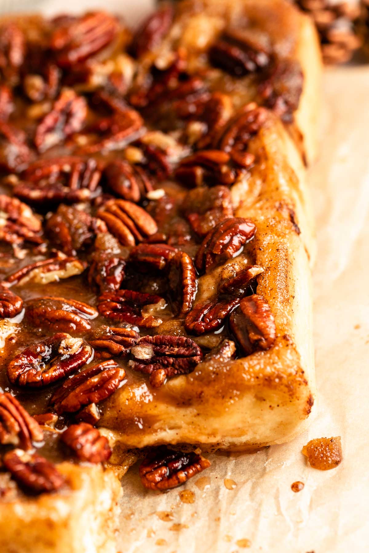 Close up of pecan sticky rolls.