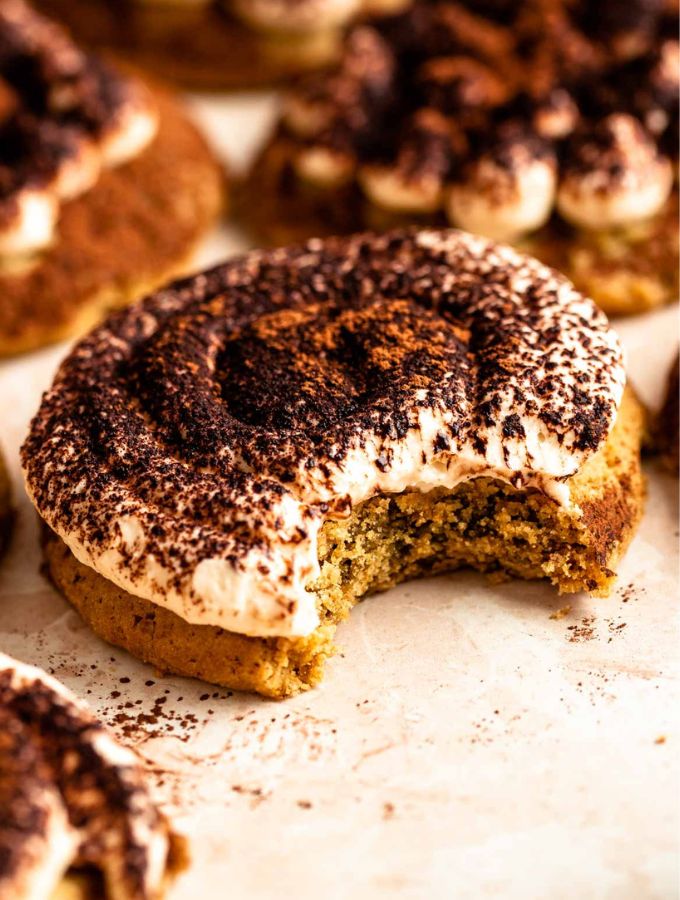 Bite missing from tiramisu cookies.