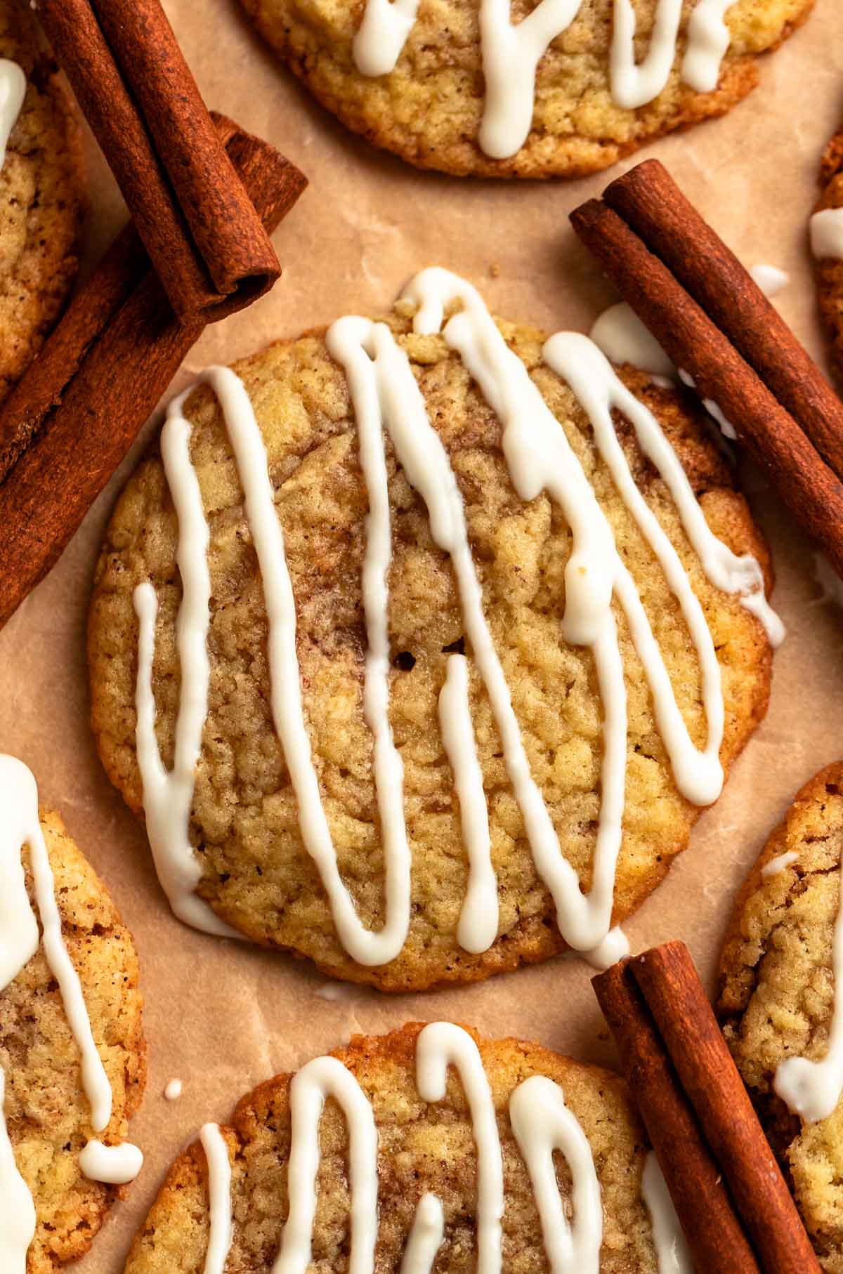Top of a cinnamon roll cookie.