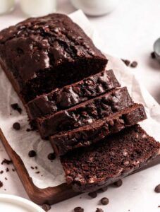 Chocolate bread sliced on a parchment paper.