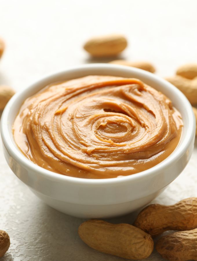 Bowl with peanut butter.