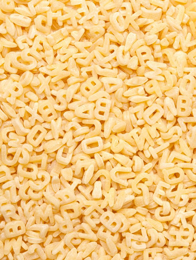 Top of a pile of Alphabet pasta