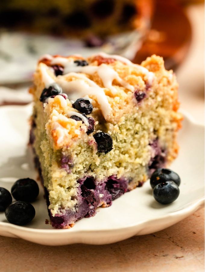 Slice of blueberry lemon coffee cake.