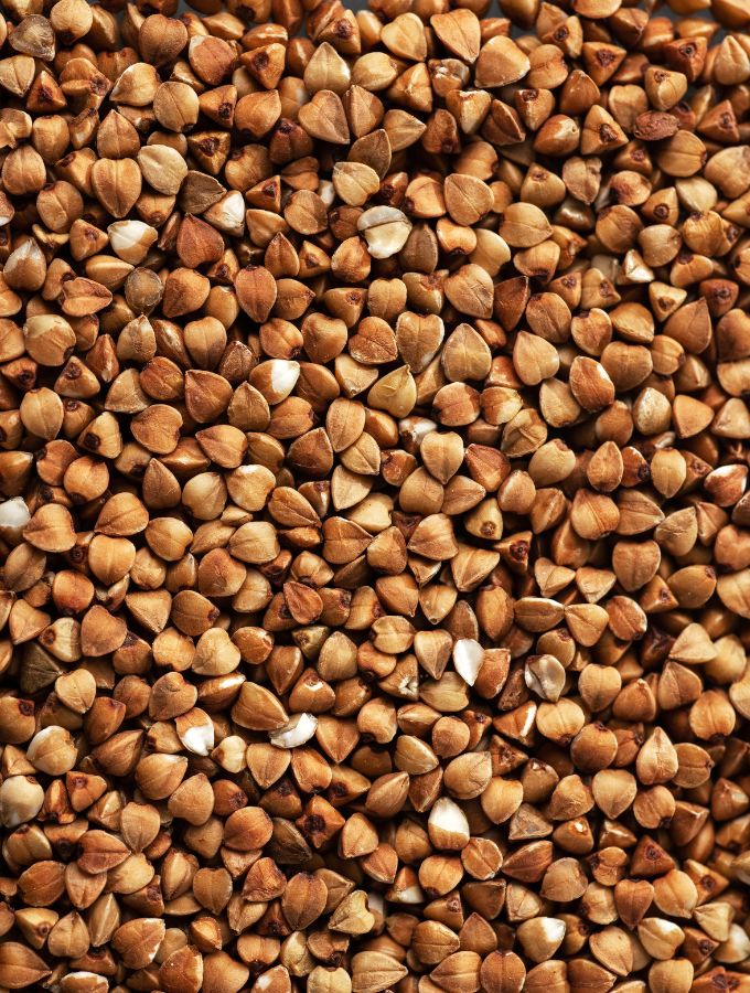 Top of a large pile of buckwheat.