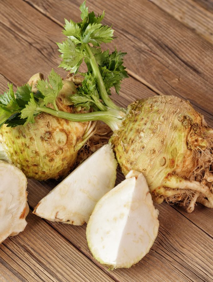 Close up shot of a celery root sliced.