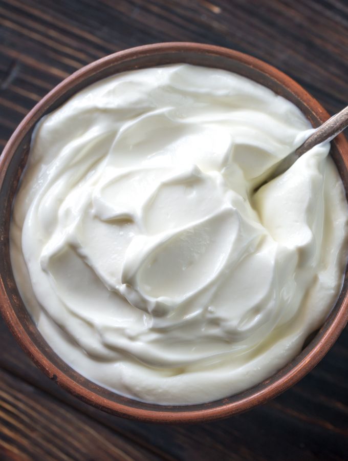 Top of a bowl with Creme Fraiche.