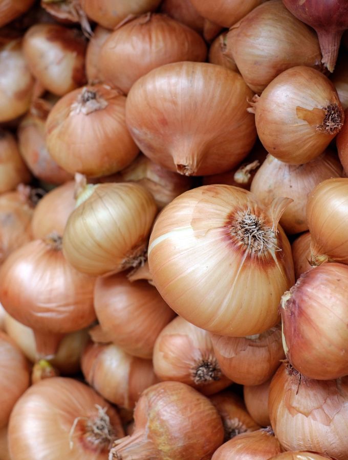 Pile of white onions.