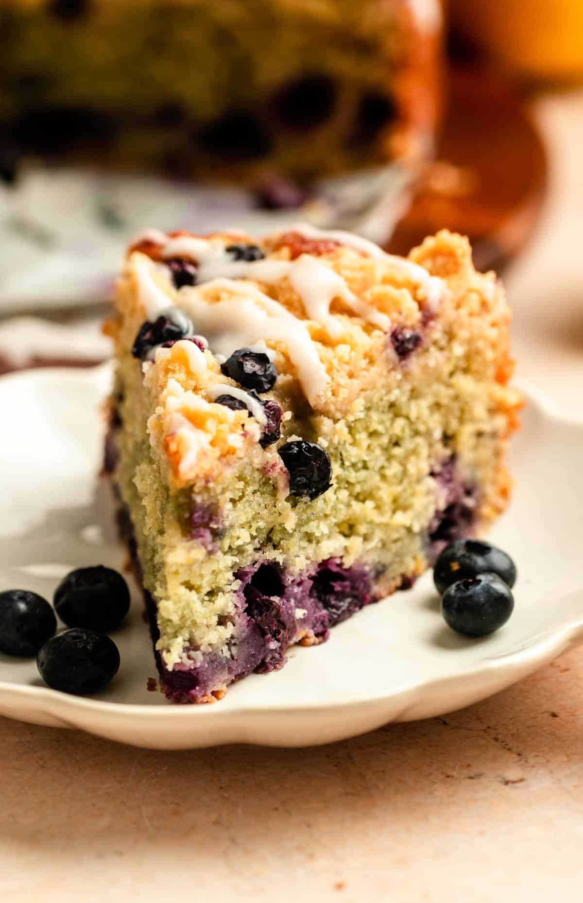 Slice of blueberry lemon coffee cake.