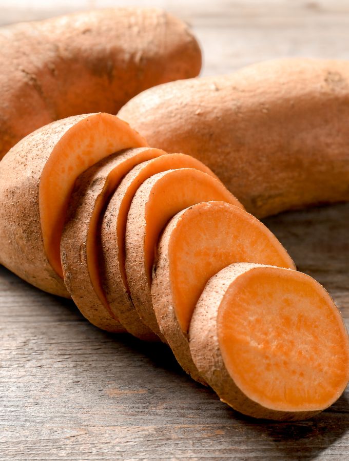 Sliced sweet potatoes.