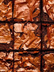 Close up shot of sliced 3 ingredient brownies.