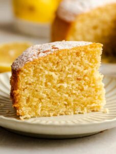 Slice of an Italian lemon cake on a plate.
