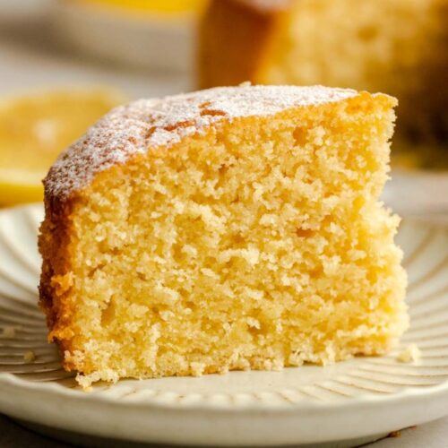Slice of an Italian lemon cake on a plate.