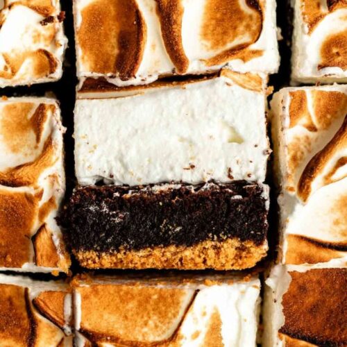 Top of smores brownies cut in slices.