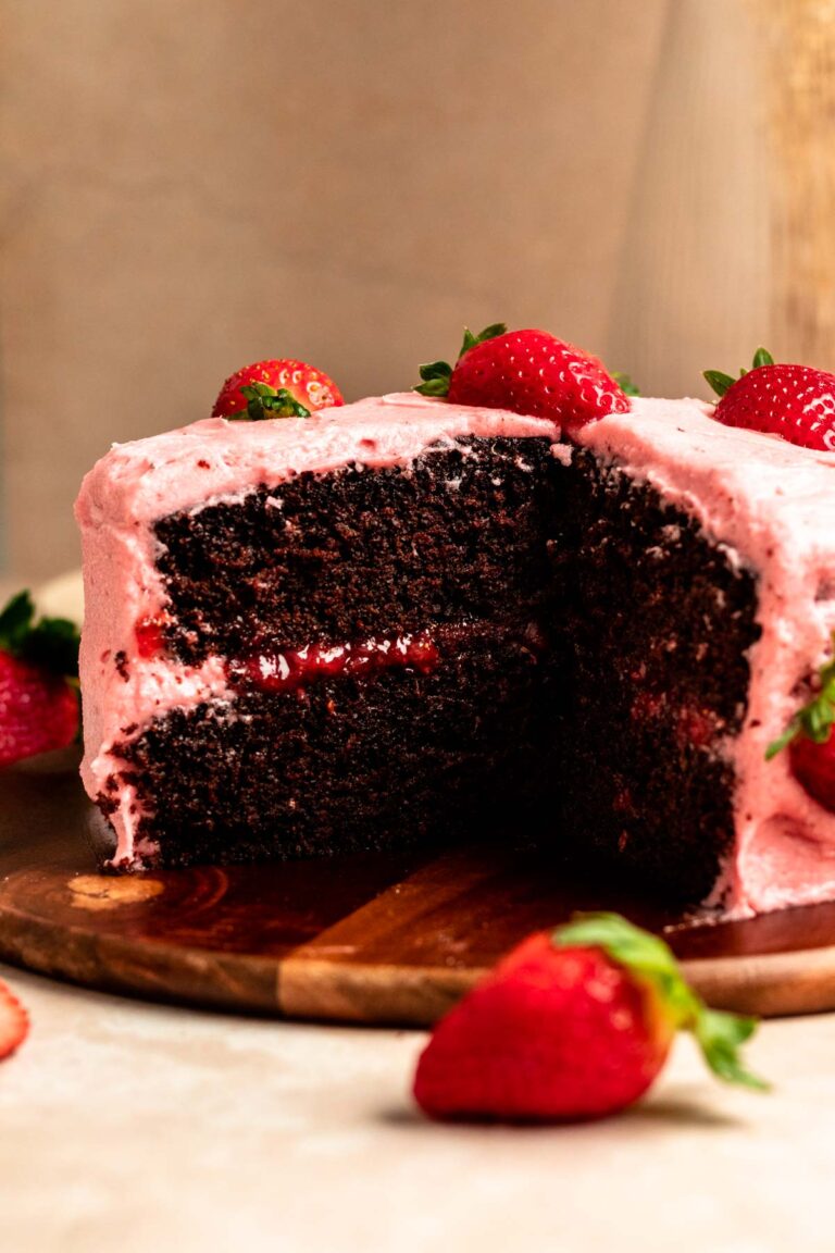Chocolate Strawberry Cake with Strawberry Filling - Rich And Delish