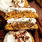 Carrot cake cookies cut in half.