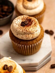Coffee cupcakes with espresso whipped cream on top.