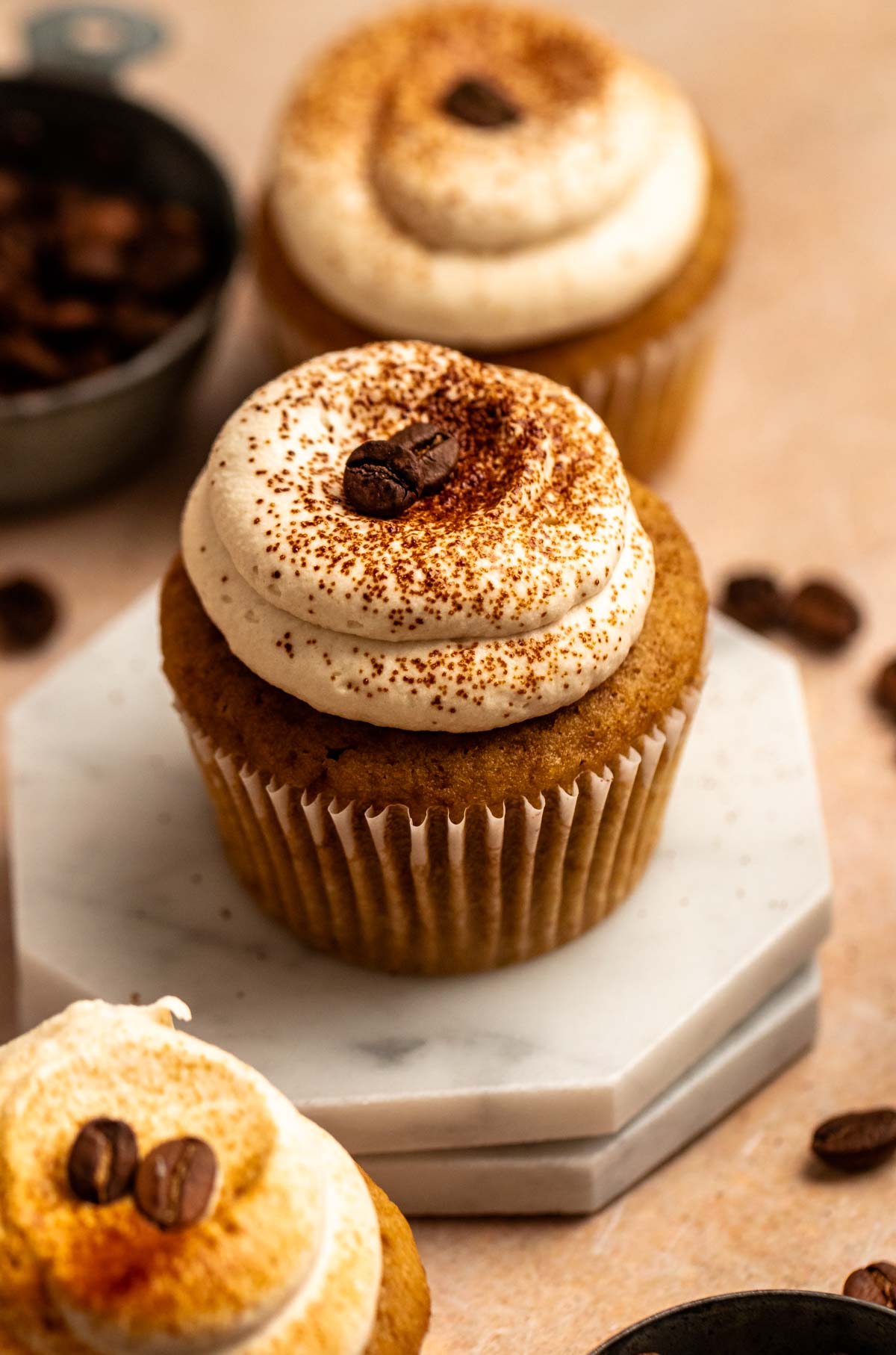 Coffee cupcakes with espresso whipped cream on top.