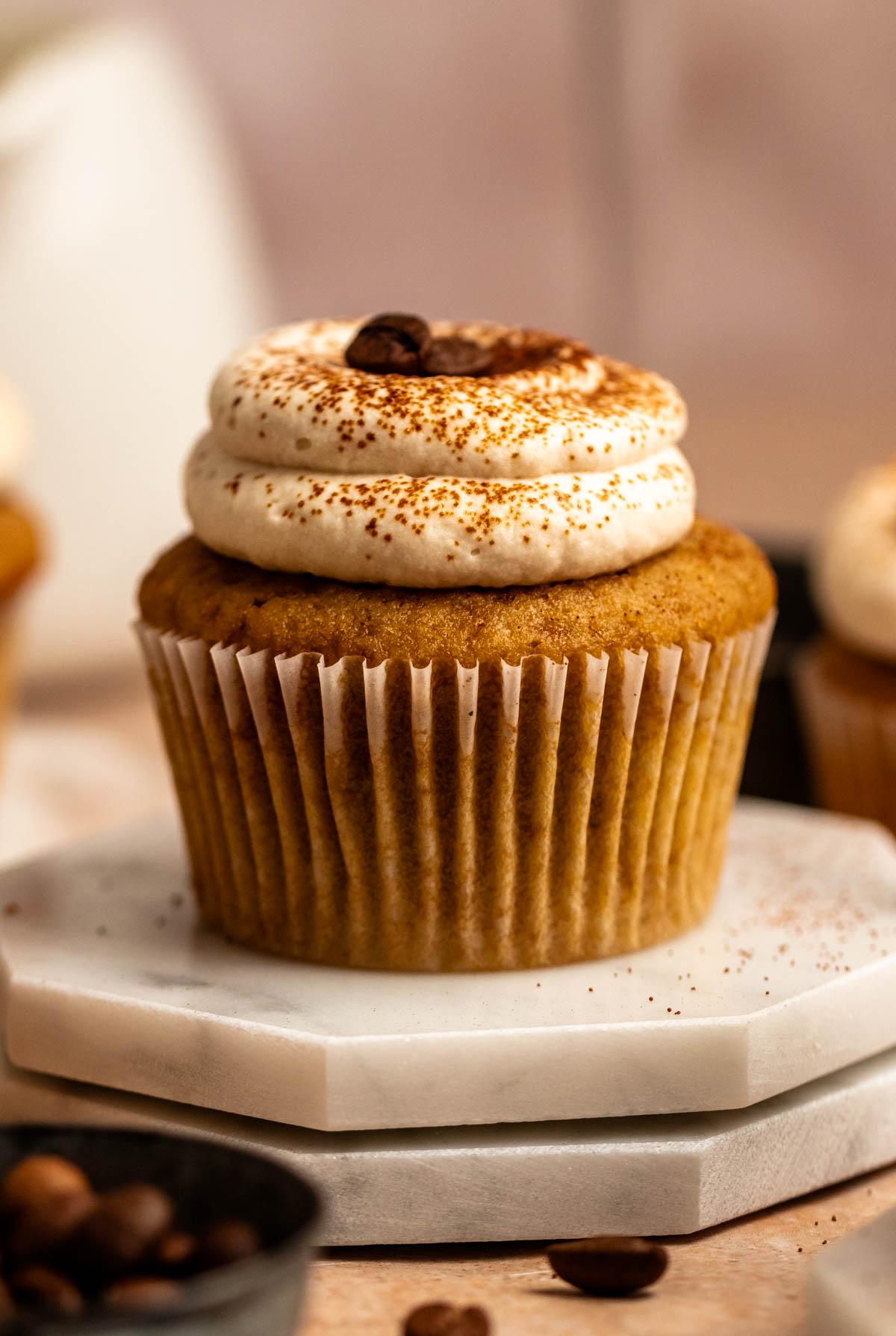 Close up shot of coffee cupcakes.