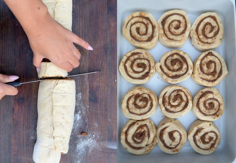 Cinnamon rolls process shots.