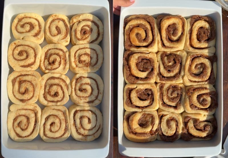 Cinnamon rolls process shots.
