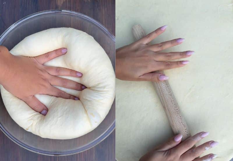 Cinnamon rolls process shots.