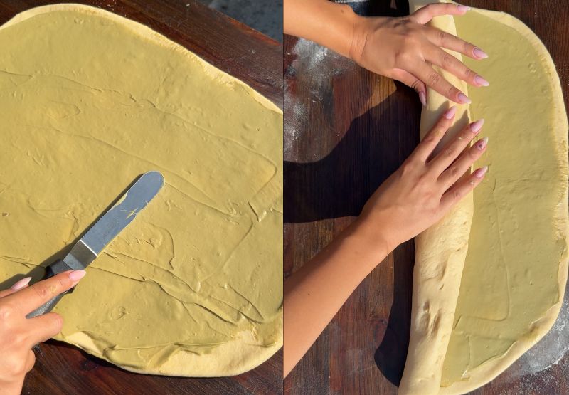 Cinnamon rolls process shots.