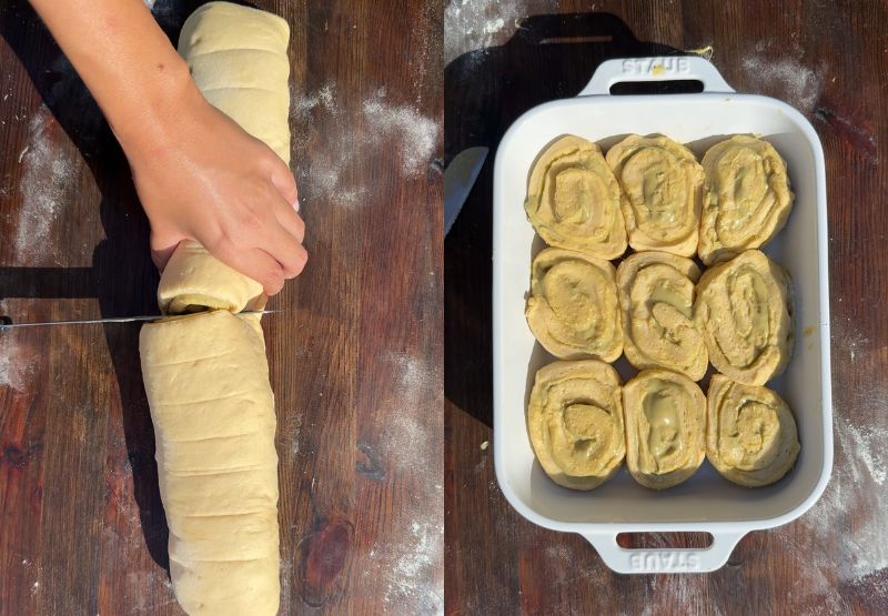 Cinnamon rolls process shots.