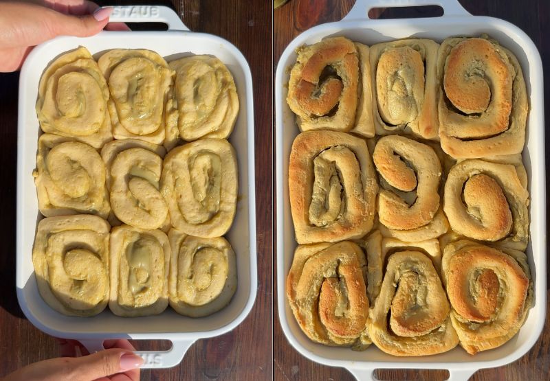 Cinnamon rolls process shots.