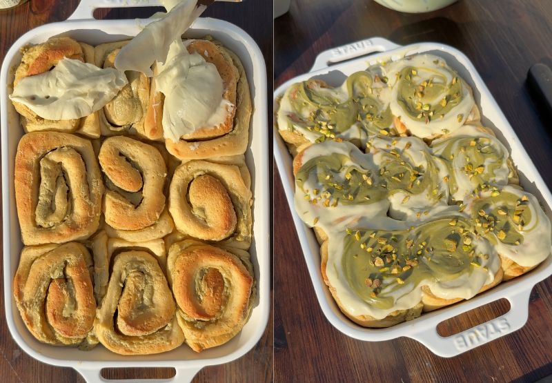 Cinnamon rolls process shots.