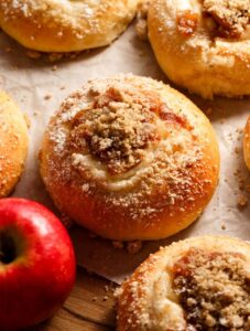 Close-up of apple cream cheese buns.