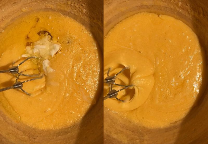 Incorporating wet ingredients into the bowl and blending them thoroughly.